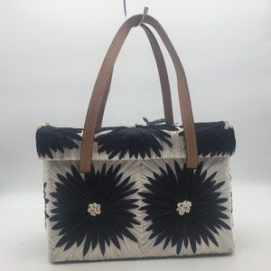 RARE Vintage Kate Spade Cabo Holiday Wicker Raffia Floral Black White Basket Bag
